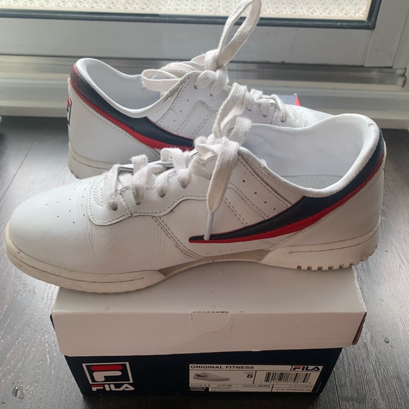 Fila Original Fitness low top sneakers in white, red, and navy. - Picture 1 of 3